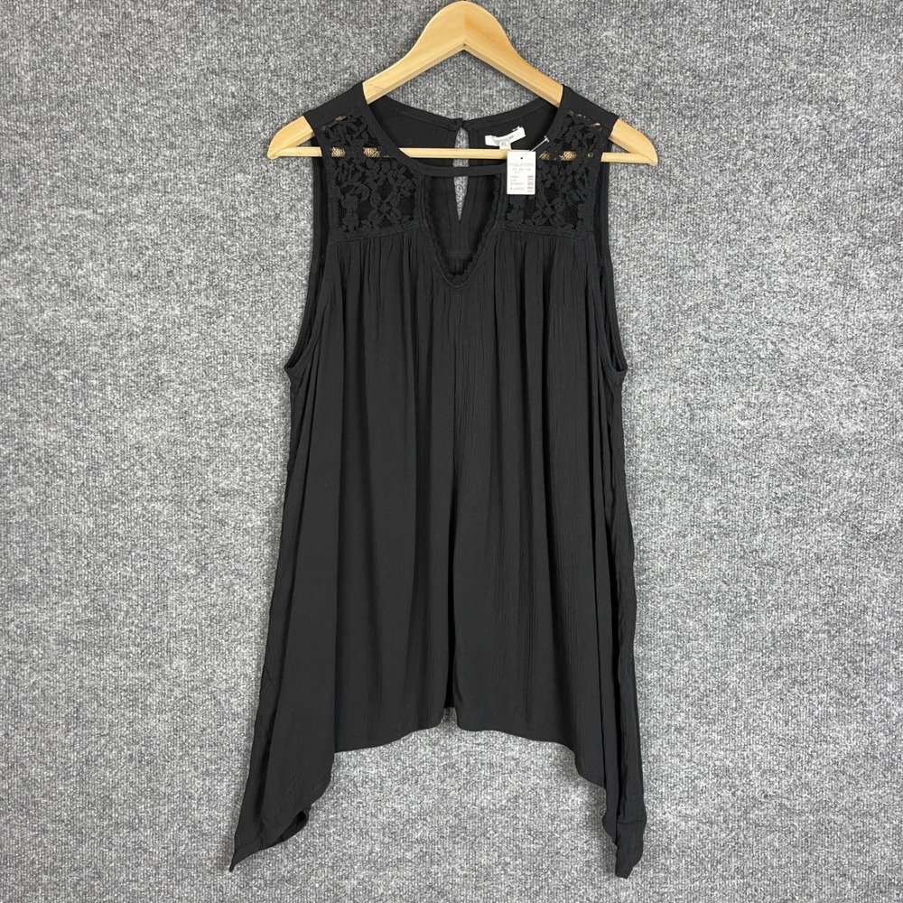NEW Maurices Tank Top Womens XL Black New Lace Trim Sleeveless Sharkbite Hem